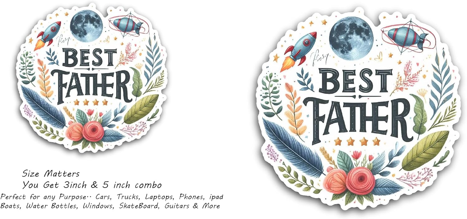 2 (Pieces) 3" and 5" Best Father Text Sticker, Waterproof Vinyl Decals for Many Purpose Like Cars, Trucks, Laptops, Phones, Windows and More