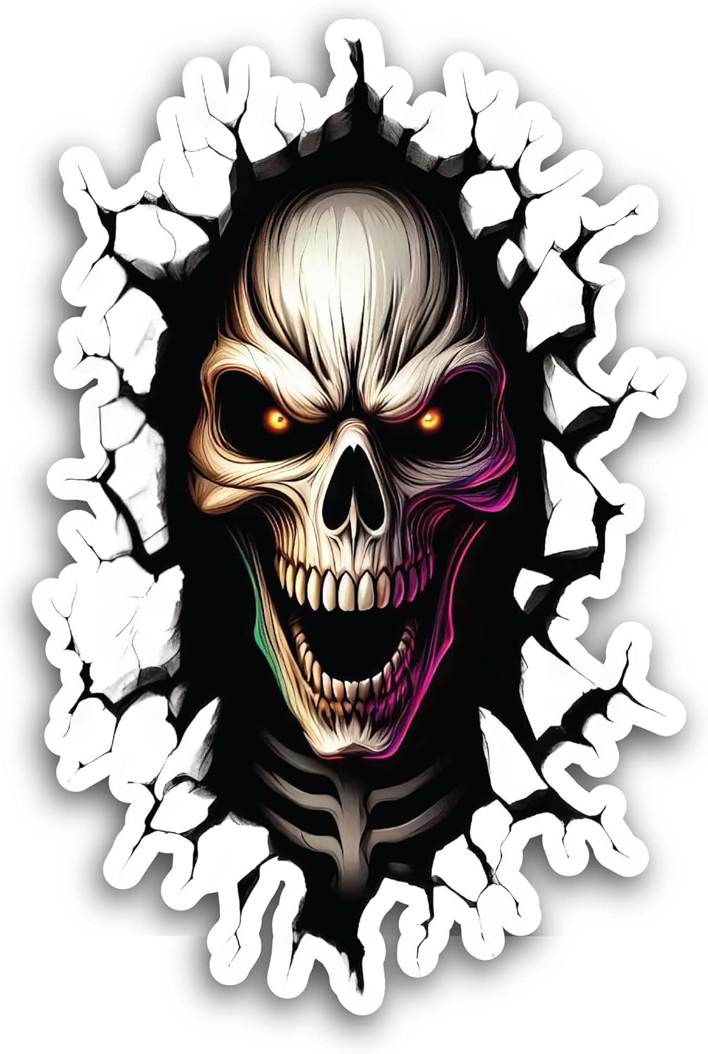 2 (Pieces) 3" and 5" Laughing Skull Sticker, Waterproof Vinyl Decals for Many Purpose Like Cars, Trucks, Laptops, Phones, Windows and More
