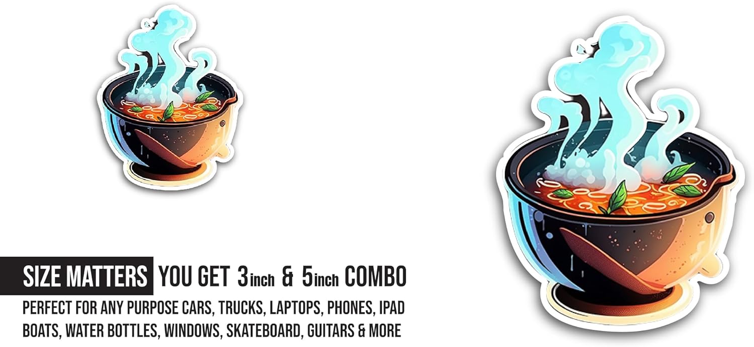 2 (Pieces) 3" and 5" Noodle Soup Sticker, Waterproof Vinyl Decals for Many Purpose Like Cars, Trucks, Laptops, Phones, Windows and More