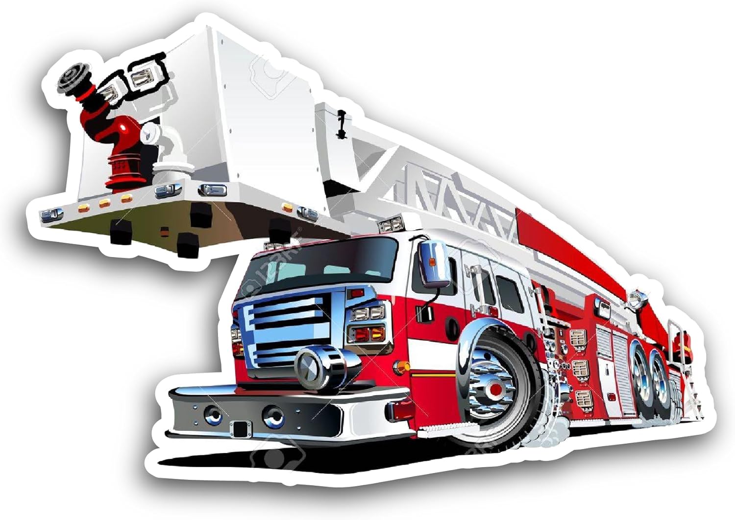2 (Pieces) 3" and 5" Cartoon Red Fire Truck Sticker, Waterproof Vinyl Decals for Many Purpose Like Cars, Trucks, Laptops, Phones, Windows and More