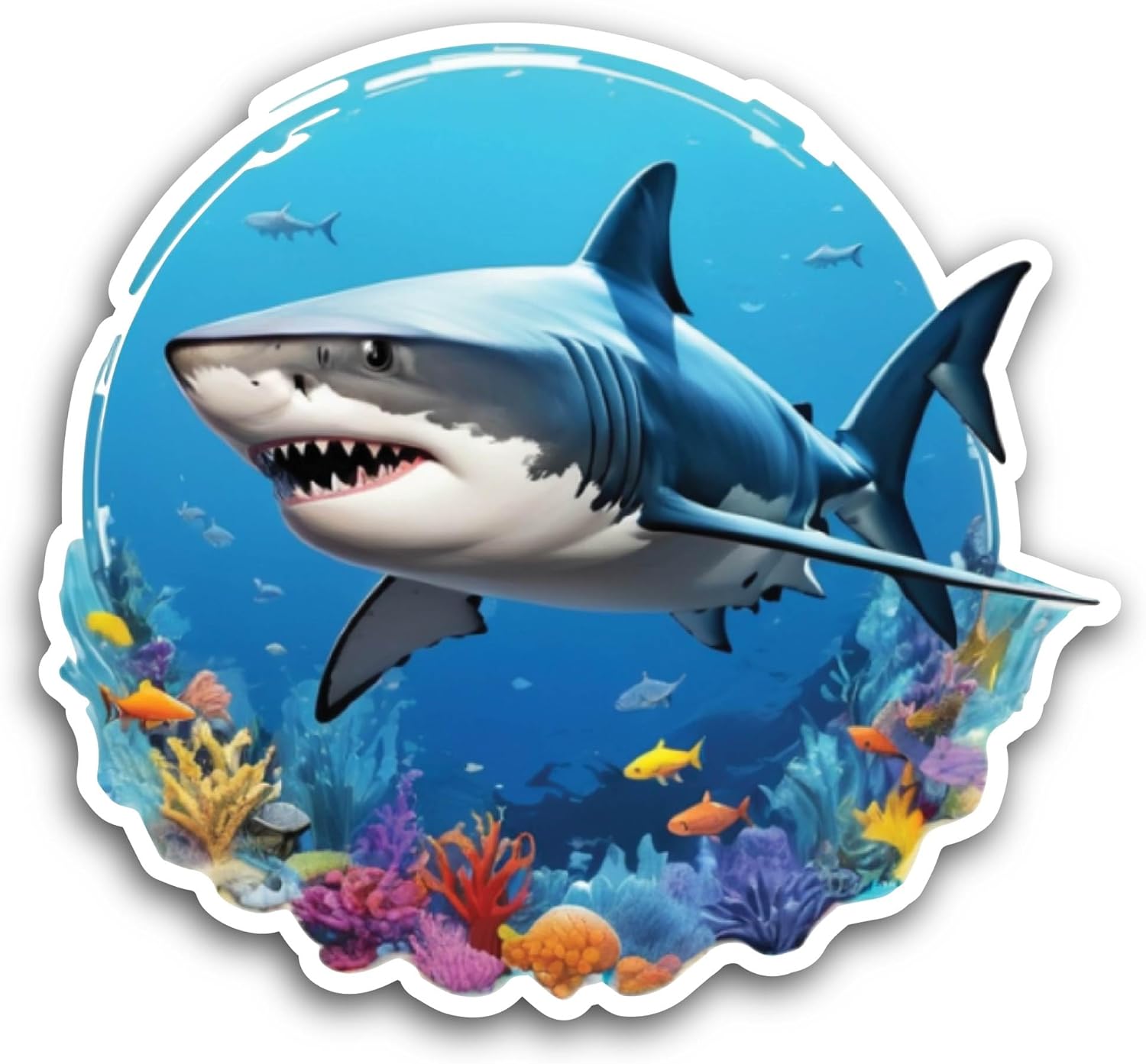 2 (Pieces) 3" and 5" Cartoon Shark Sticker, Waterproof Vinyl Decals for Many Purpose Like Cars, Trucks, Laptops, Phones, Windows and More