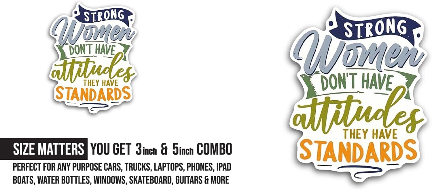 2 (Pieces) 3" and 5" Strong Women Sticker, Waterproof Vinyl Decals for Many Purpose Like Cars, Trucks, Laptops, Phones, Windows and More