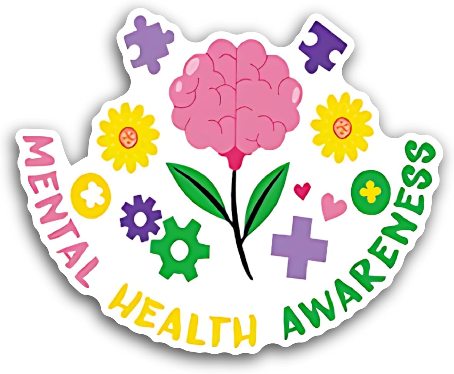 2 (Pieces) 3" and 5" Mental Health Awareness Sticker, Waterproof Vinyl Decals for Many Purpose Like Cars, Trucks, Laptops, Phones, Windows and More