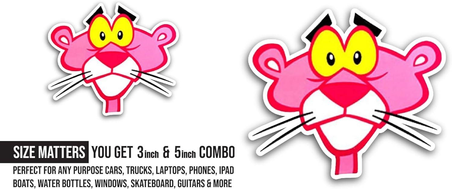 2 (Pieces) 3" and 5" Pink Color Panther Face Sticker, Waterproof Vinyl Decals for Many Purpose Like Cars, Trucks, Laptops, Phones, Windows and More