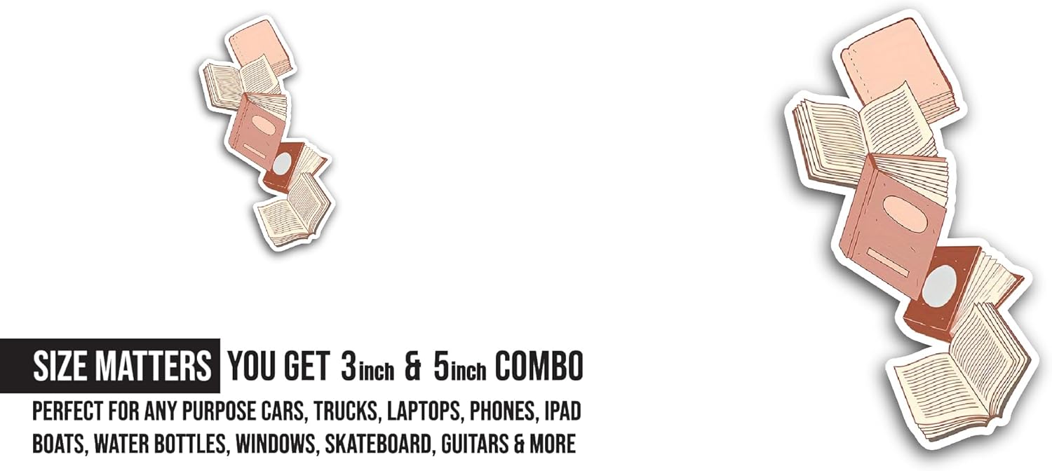 2 (Pieces) 3" and 5" Cute Pastel Books Sticker, Waterproof Vinyl Decals for Many Purpose Like Cars, Trucks, Laptops, Phones, Windows and More