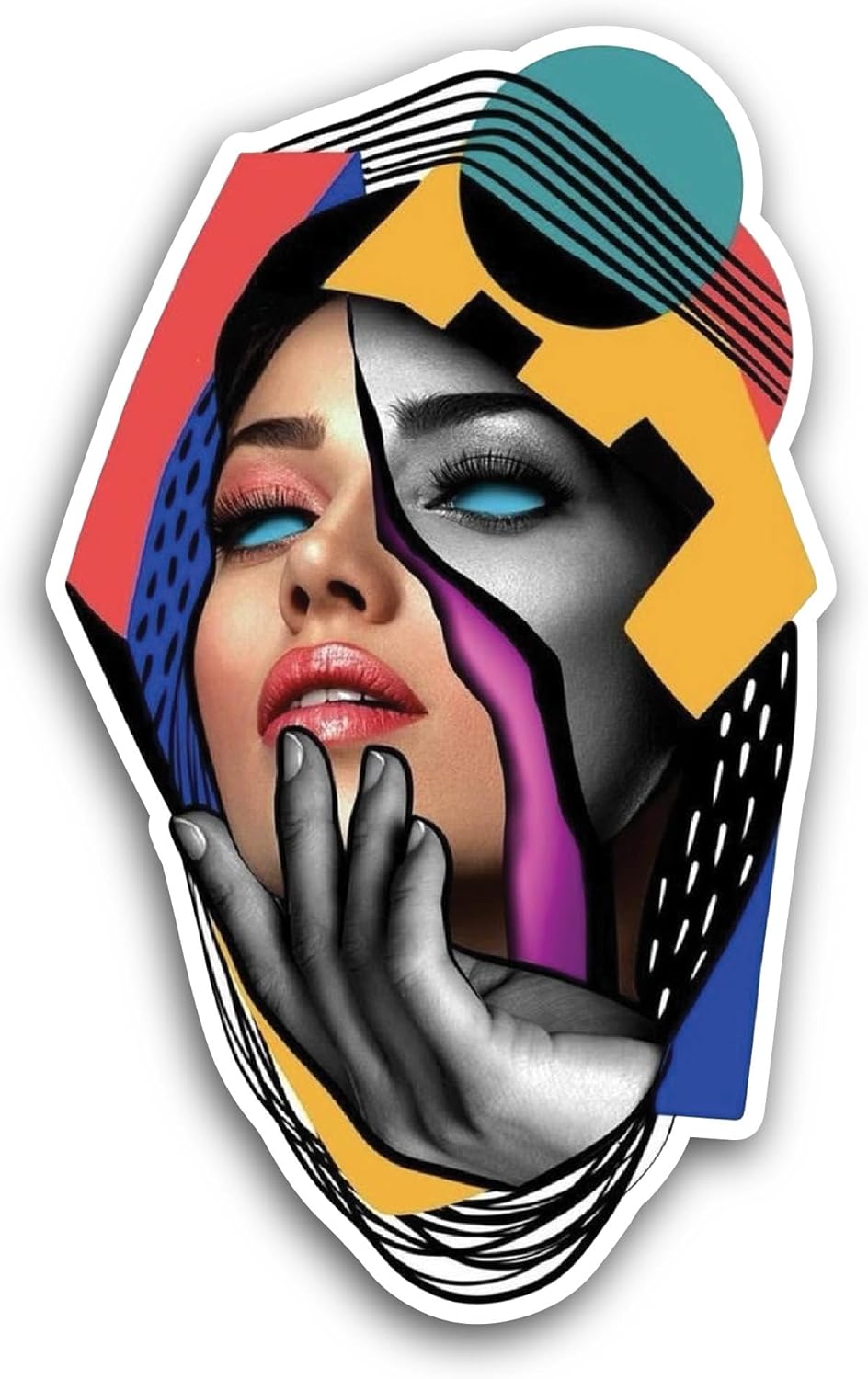 2 (Pieces) 3" and 5" Women Face with Colorful Background Sticker, Waterproof Vinyl Decals for Many Purpose Like Cars, Trucks, Laptops, Phones, Windows and More