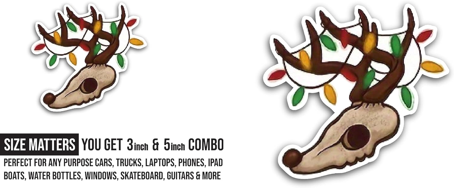 2 (Pieces) 3" and 5" Deer Skull Sticker, Waterproof Vinyl Decals for Many Purpose Like Cars, Trucks, Laptops, Phones, Windows and More