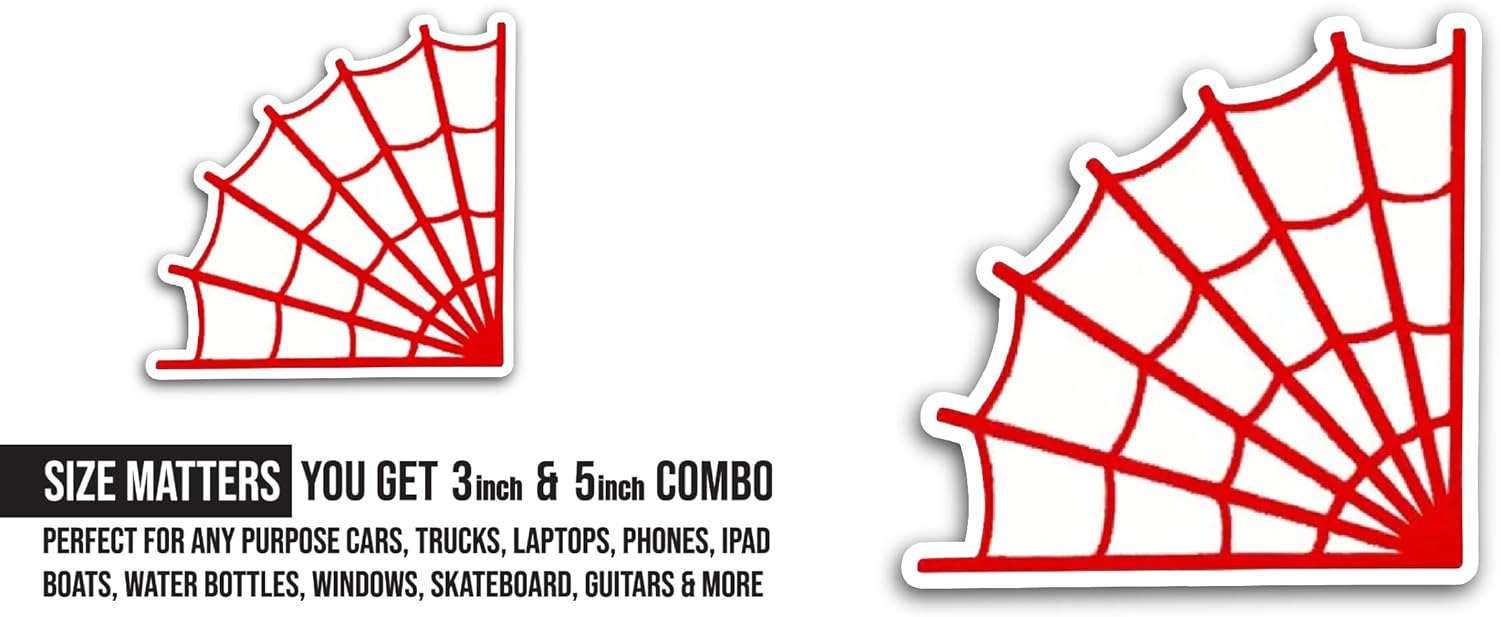 2 (Pieces) 3" and 5" Red Spider Web Sticker, Waterproof Vinyl Decals for Many Purpose Like Cars, Trucks, Laptops, Phones, Windows and More