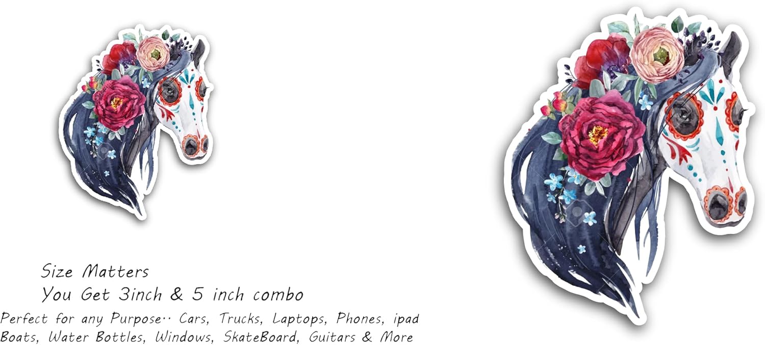 2 (Pieces) 3" and 5" Horse Art Sticker, Waterproof Vinyl Decals for Many Purpose Like Cars, Trucks, Laptops, Phones, Windows and More