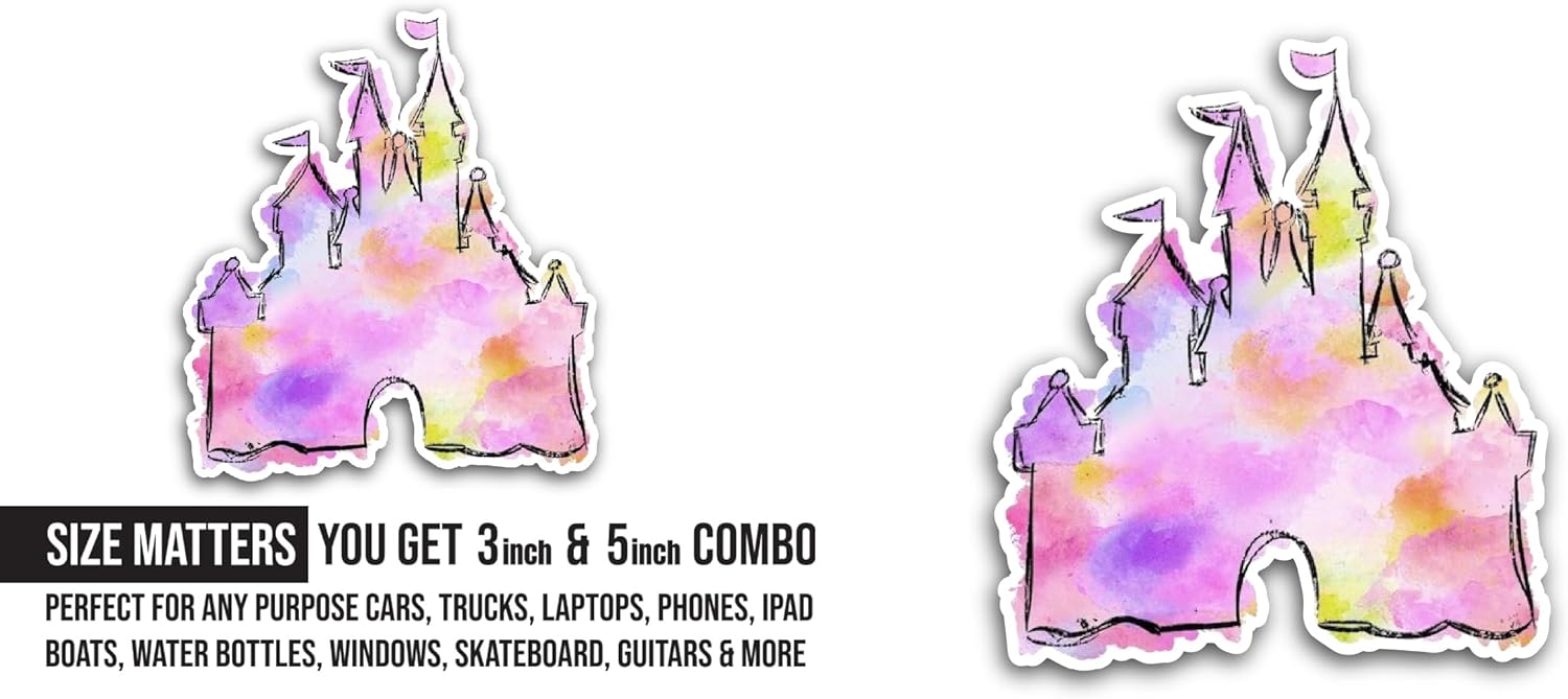 2 (Pieces) 3" and 5" Colorful Castle Sticker, Waterproof Vinyl Decals for Many Purpose Like Cars, Trucks, Laptops, Phones, Windows and More