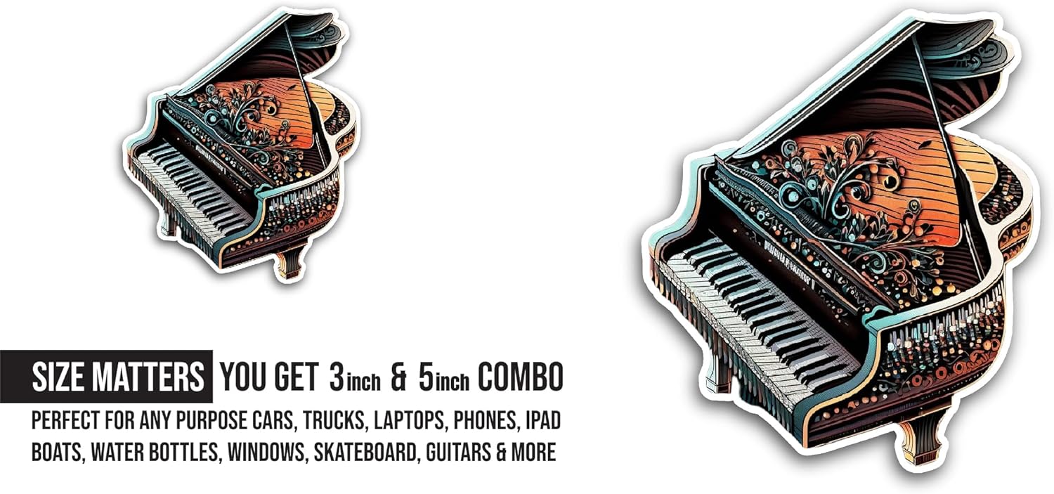 2 (Pieces) 3" and 5" Colorful Piano Sticker, Waterproof Vinyl Decals for Many Purpose Like Cars, Trucks, Laptops, Phones, Windows and More