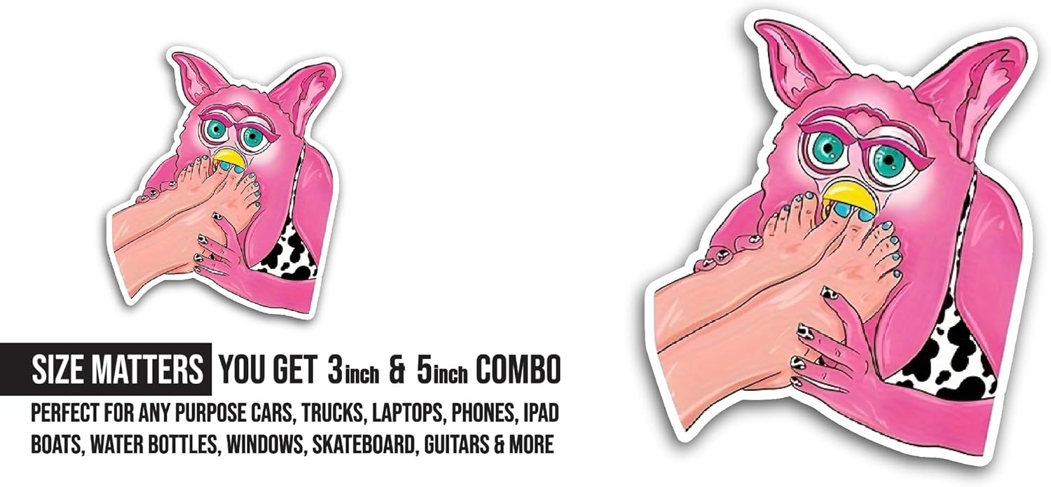 2 (Pieces) 3" and 5" Pink Cartoon Character Sticker, Waterproof Vinyl Decals for Many Purpose Like Cars, Trucks, Laptops, Phones, Windows and More