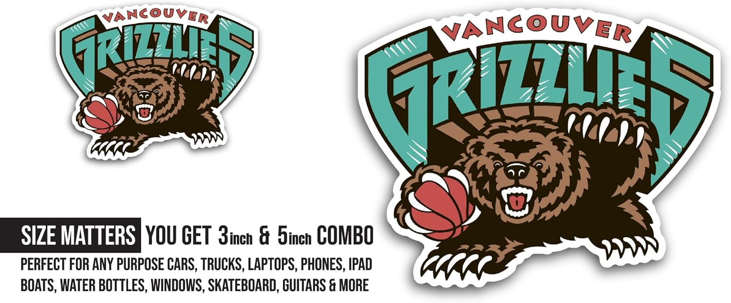2 (Pieces) 3" and 5" Vanc0uver Grizzlies Decal Sticker, Waterproof Vinyl Decals for Many Purpose Like Cars, Trucks, Laptops, Phones, Windows and More