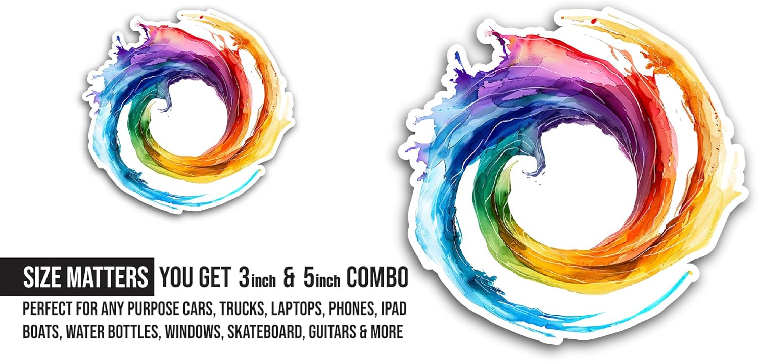 2 (Pieces) 3" and 5" Colorful Swirl of Paint Sticker, Waterproof Vinyl Decals for Many Purpose Like Cars, Trucks, Laptops, Phones, Windows and More
