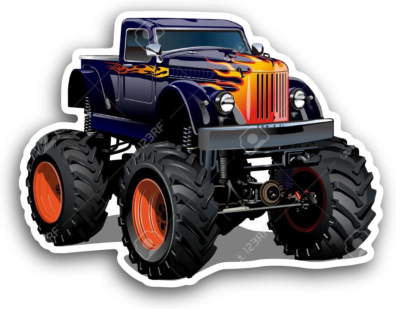 2 (Pieces) 3" and 5" Truck with Flames Sticker, Waterproof Vinyl Decals for Many Purpose Like Cars, Trucks, Laptops, Phones, Windows and More