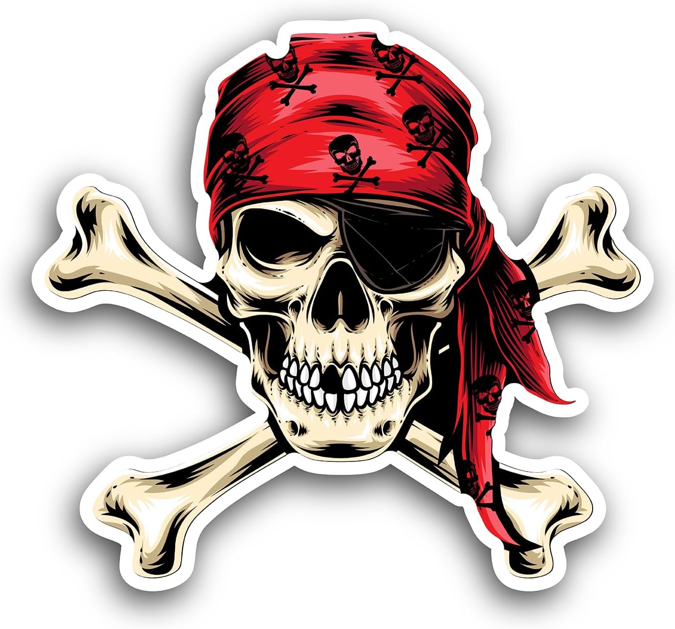 2 (Pieces) 3" and 5" Pirates Skull Head Sticker, Waterproof Vinyl Decals for Many Purpose Like Cars, Trucks, Laptops, Phones, Windows and More