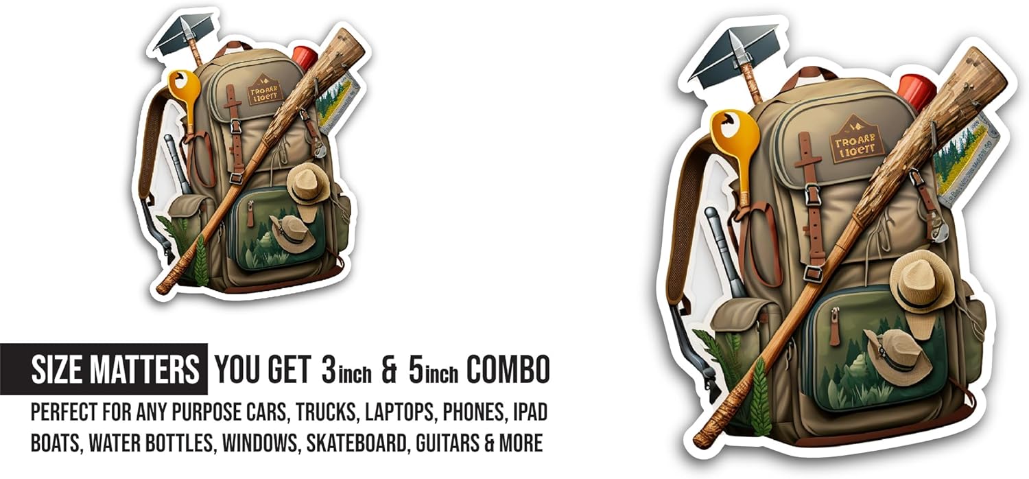 2 (Pieces) 3" and 5" Backpack for Hiking Sticker, Waterproof Vinyl Decals for Many Purpose Like Cars, Trucks, Laptops, Phones, Windows and More