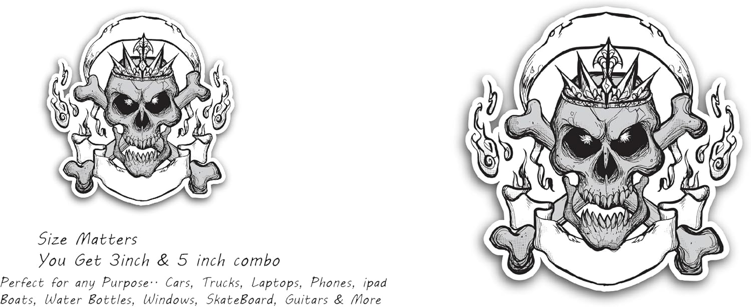 2 (Pieces) 3" and 5" Skull & Crossbones Decals Sticker, Waterproof Vinyl Decals for Many Purpose Like Cars, Trucks, Laptops, Phones, Windows and More