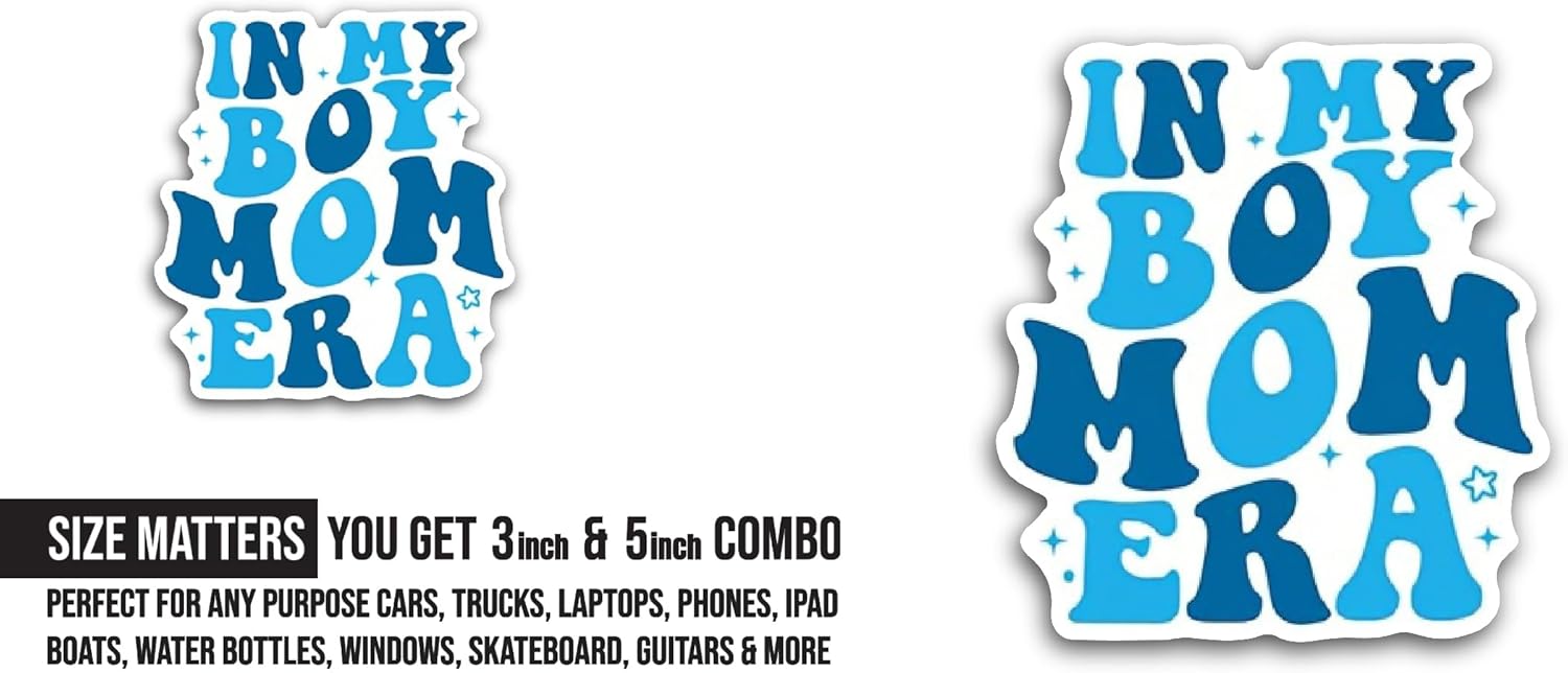 2 (Pieces) 3" and 5" in My Boy Mom Era Sticker, Waterproof Vinyl Decals for Many Purpose Like Cars, Trucks, Laptops, Phones, Windows and More