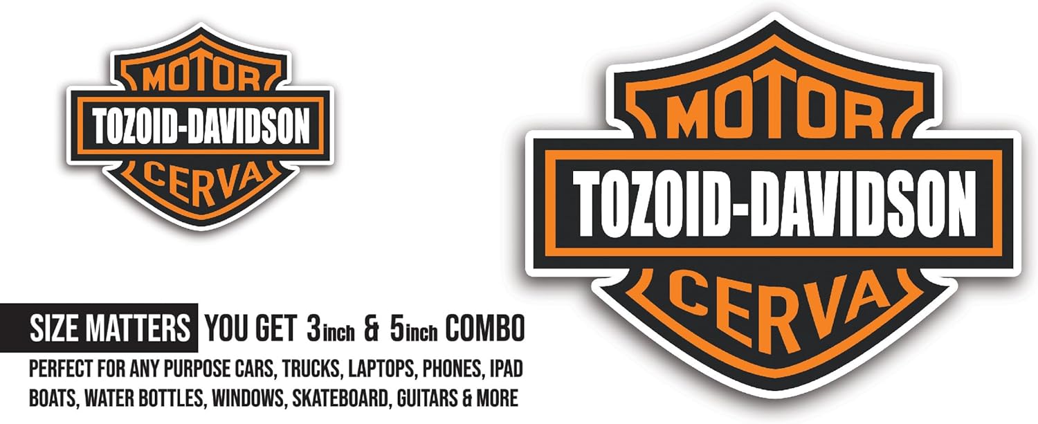 2 (Pieces) 3" and 5" Tozoid Davidson Sticker, Waterproof Vinyl Decals for Many Purpose Like Cars, Trucks, Laptops, Phones, Windows and More