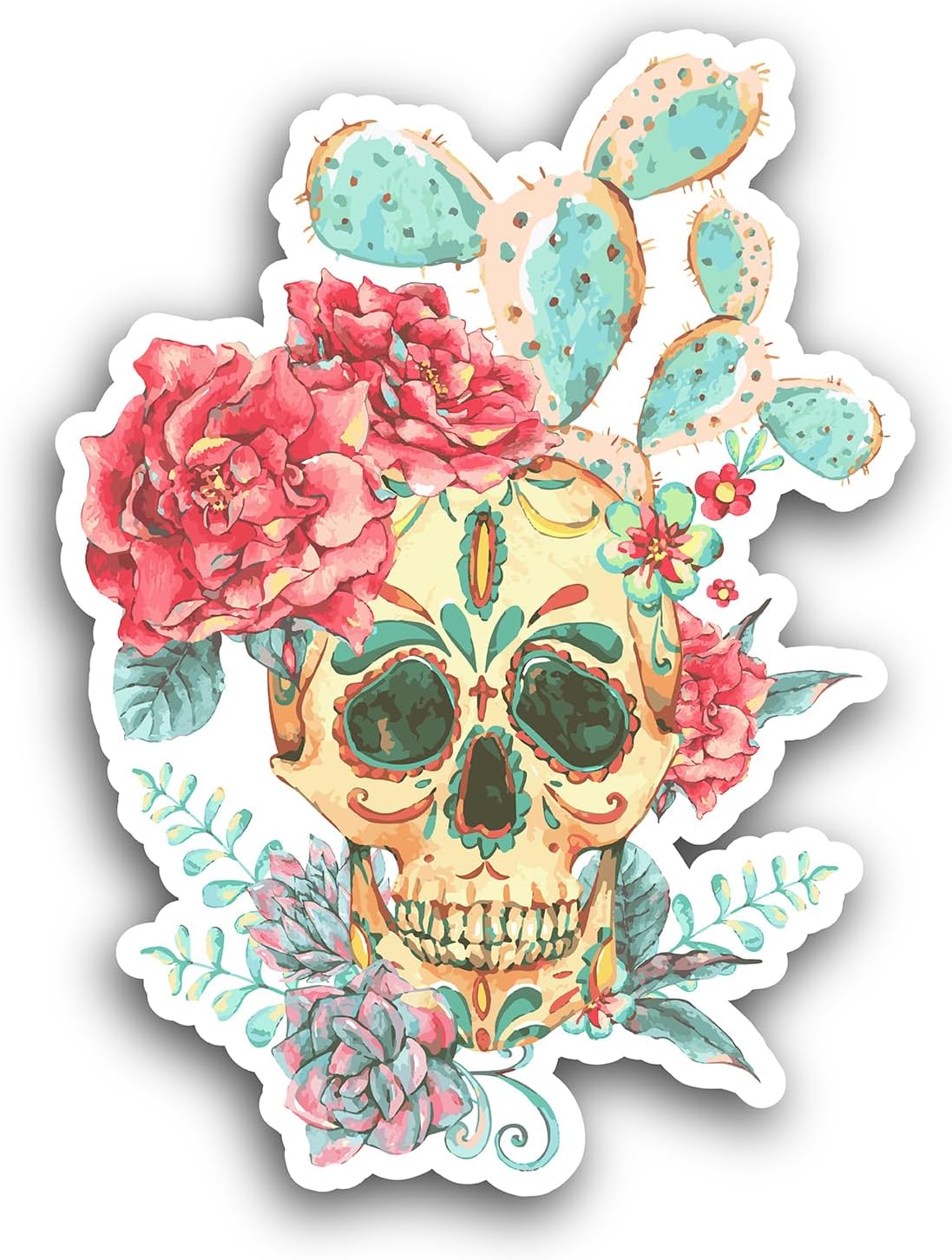 2 (Pieces) 3" and 5" Flowers with Skull Sticker, Waterproof Vinyl Decals for Many Purpose Like Cars, Trucks, Laptops, Phones, Windows and More