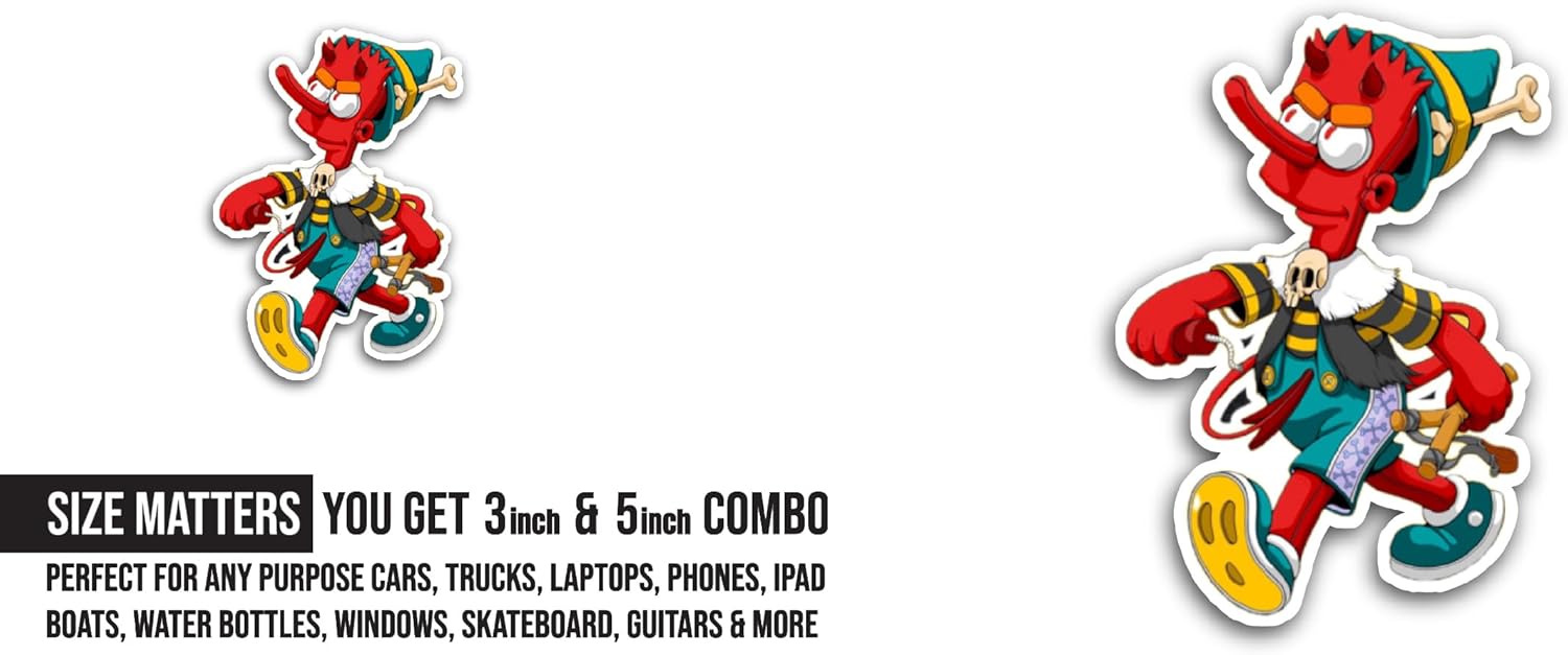 2 (Pieces) 3" and 5" Evil Cartoon Devil Sticker, Waterproof Vinyl Decals for Many Purpose Like Cars, Trucks, Laptops, Phones, Windows and More