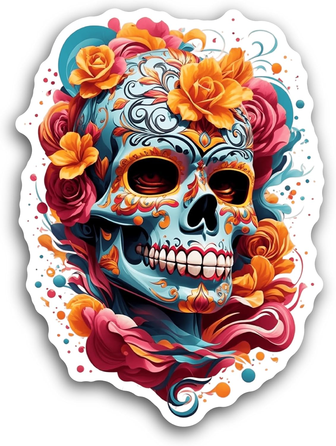 2 (Pieces) 3" and 5" Skull with Flowers Sticker, Waterproof Vinyl Decals for Many Purpose Like Cars, Trucks, Laptops, Phones, Windows and More