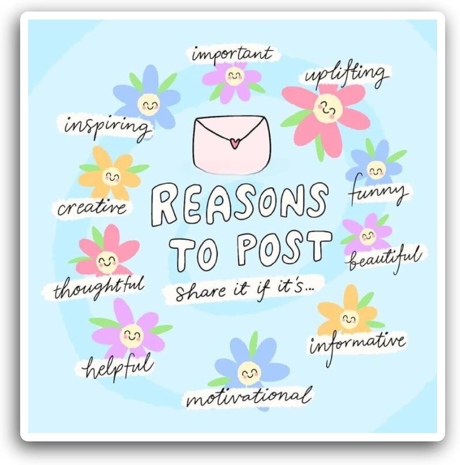 2 (Pieces) 3" and 5" Reasons to Post Text Floral Background Sticker, Waterproof Vinyl Decals for Many Purpose Like Cars, Trucks, Laptops, Phones, Windows and More