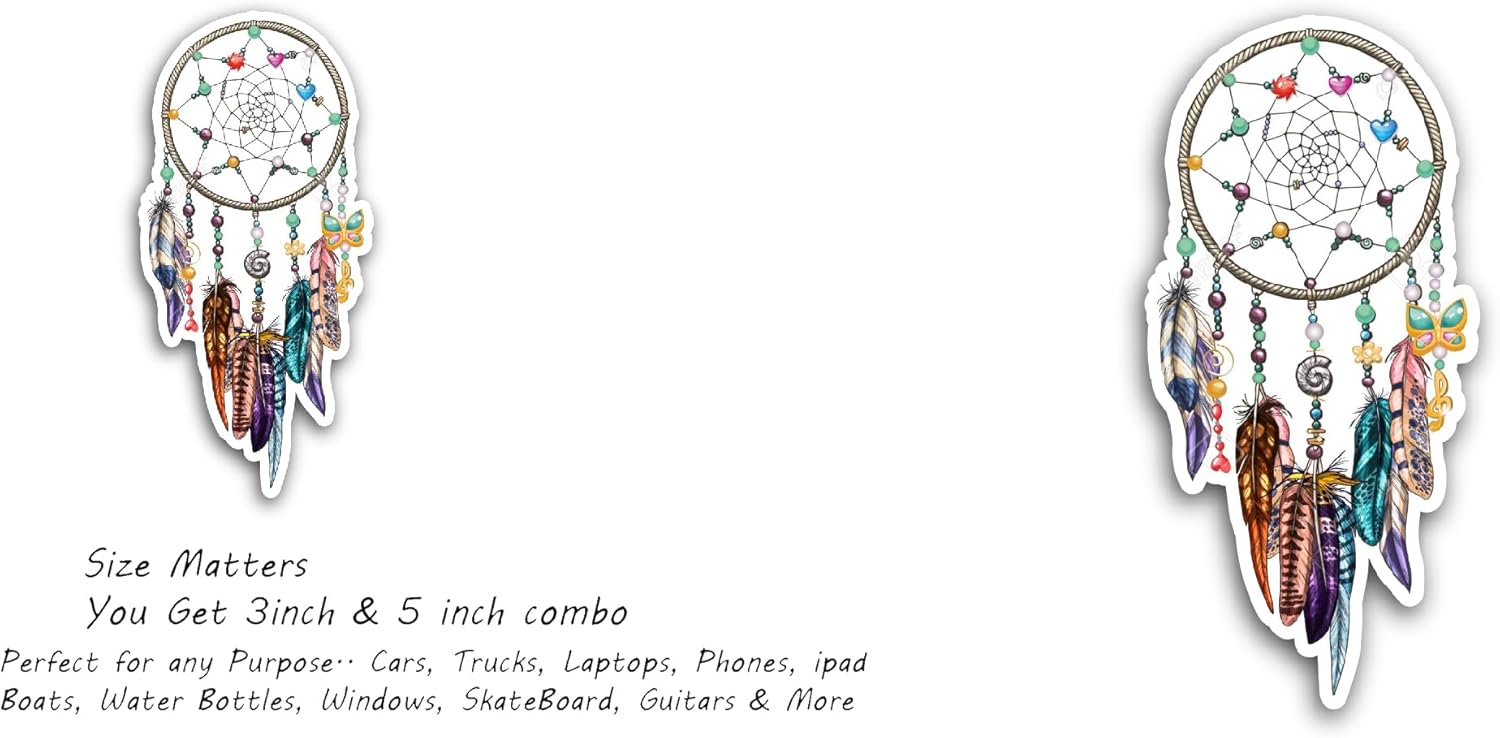 2 (Pieces) 3" and 5" Dream Catcher Vinyl Sticker, Waterproof Vinyl Decals for Many Purpose Like Cars, Trucks, Laptops, Phones, Windows and More