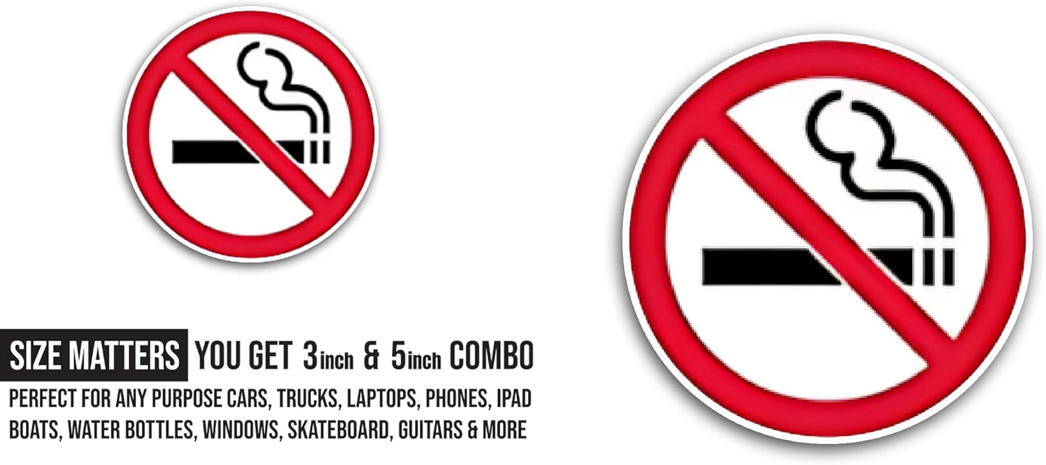 2 (Pieces) 3" and 5" No Smoking Sign Sticker, Waterproof Vinyl Decals for Many Purpose Like Cars, Trucks, Laptops, Phones, Windows and More
