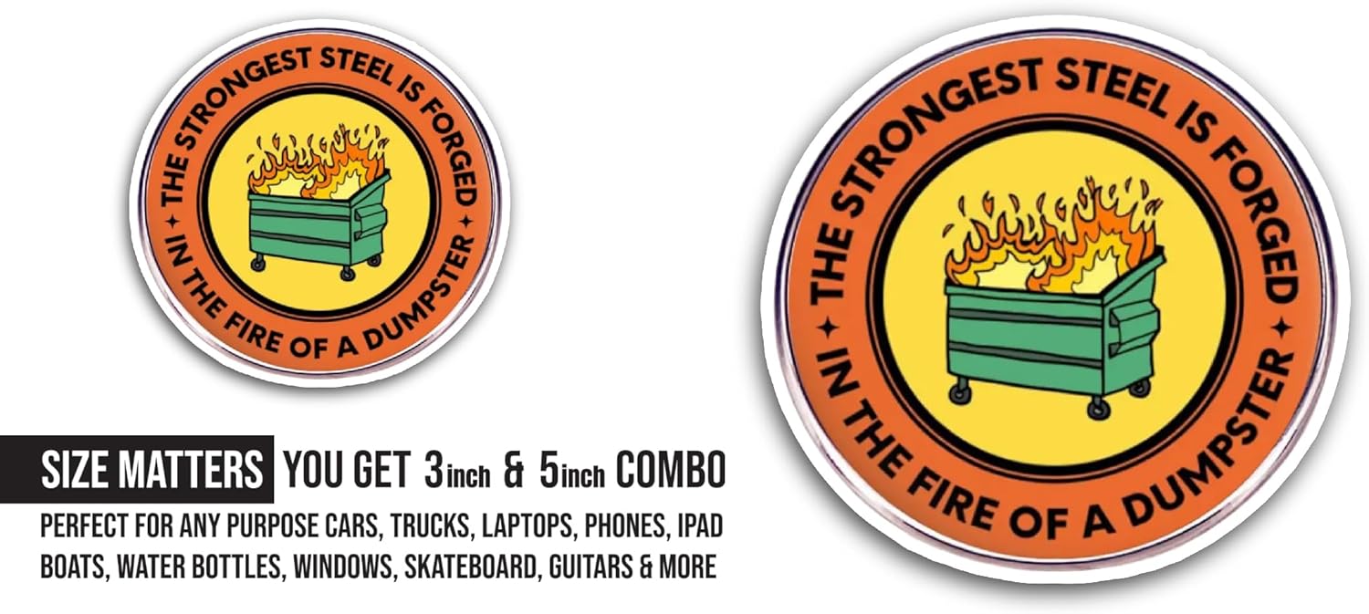2 (Pieces) 3" and 5" The Strongest Steel is Forged Sticker, Waterproof Vinyl Decals for Many Purpose Like Cars, Trucks, Laptops, Phones, Windows and More