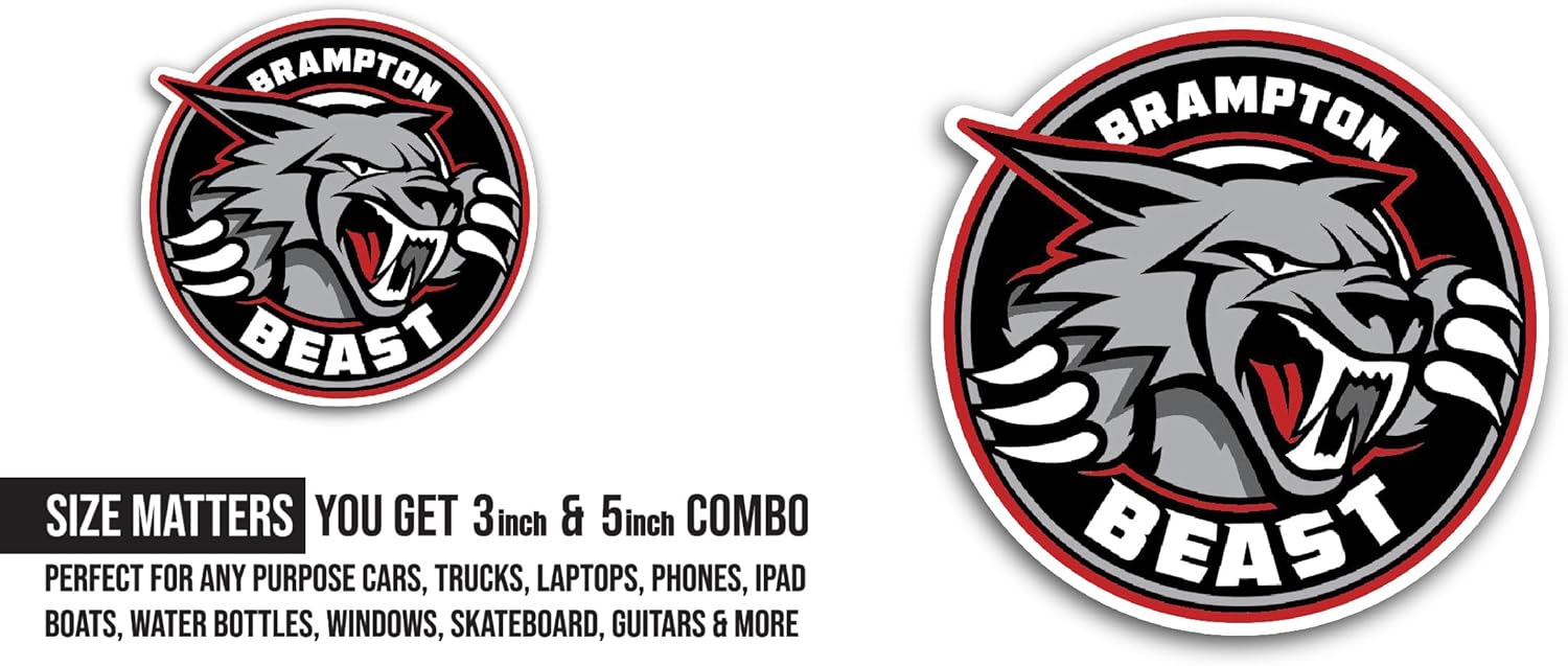 2 (Pieces) 3" and 5" Brampt0n Beast Sticker, Waterproof Vinyl Decals for Many Purpose Like Cars, Trucks, Laptops, Phones, Windows and More