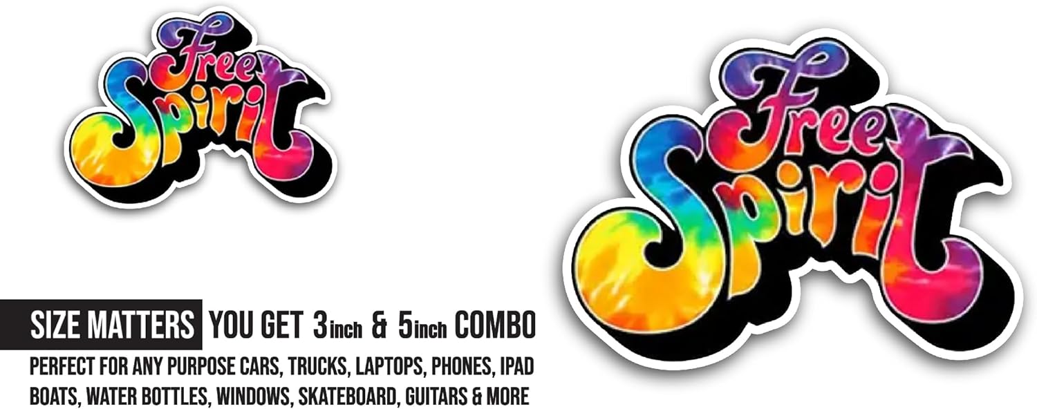 2 (Pieces) 3" and 5" Free Spirit Text Sticker, Waterproof Vinyl Decals for Many Purpose Like Cars, Trucks, Laptops, Phones, Windows and More