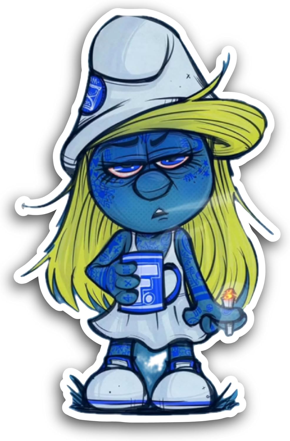 2 (Pieces) 3" and 5" Blue Smurf Sticker, Waterproof Vinyl Decals for Many Purpose Like Cars, Trucks, Laptops, Phones, Windows and More