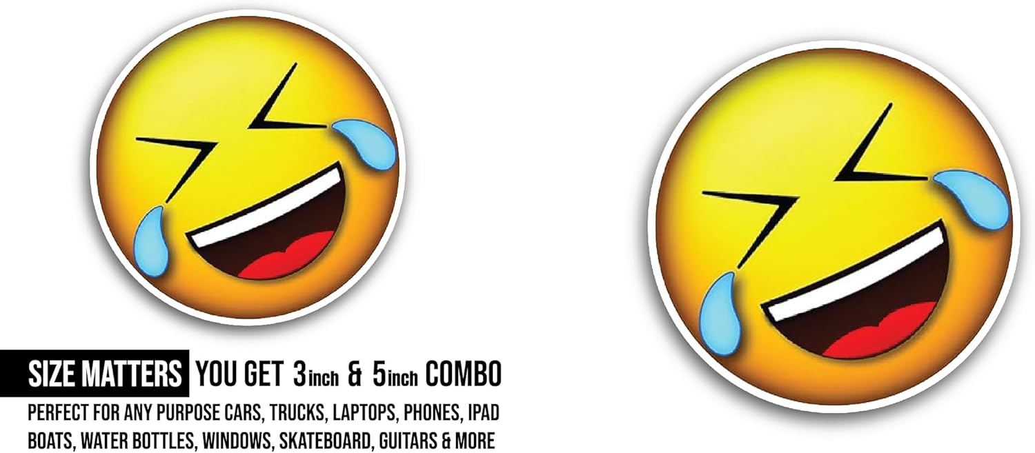 2 (Pieces) 3" and 5" Laughing Face Sticker, Waterproof Vinyl Decals for Many Purpose Like Cars, Trucks, Laptops, Phones, Windows and More