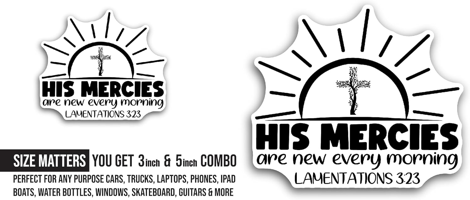 2 (Pieces) 3" and 5" His Mercies Text Sticker, Waterproof Vinyl Decals for Many Purpose Like Cars, Trucks, Laptops, Phones, Windows and More