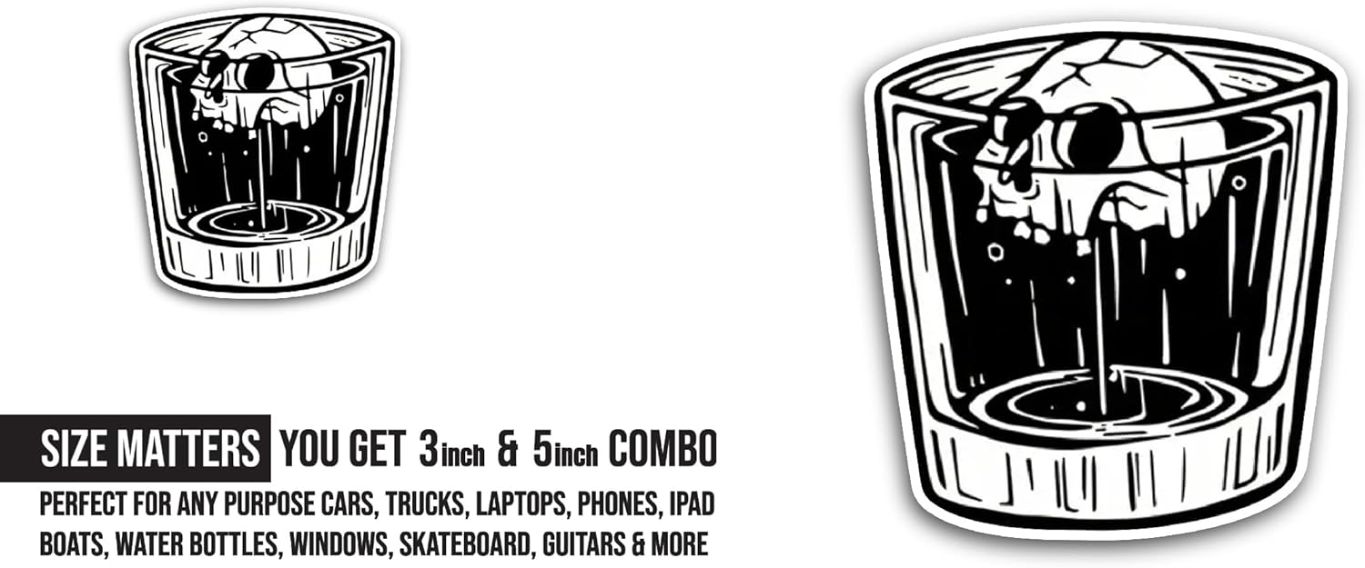 2 (Pieces) 3" and 5" Skull in Glass Sticker, Waterproof Vinyl Decals for Many Purpose Like Cars, Trucks, Laptops, Phones, Windows and More