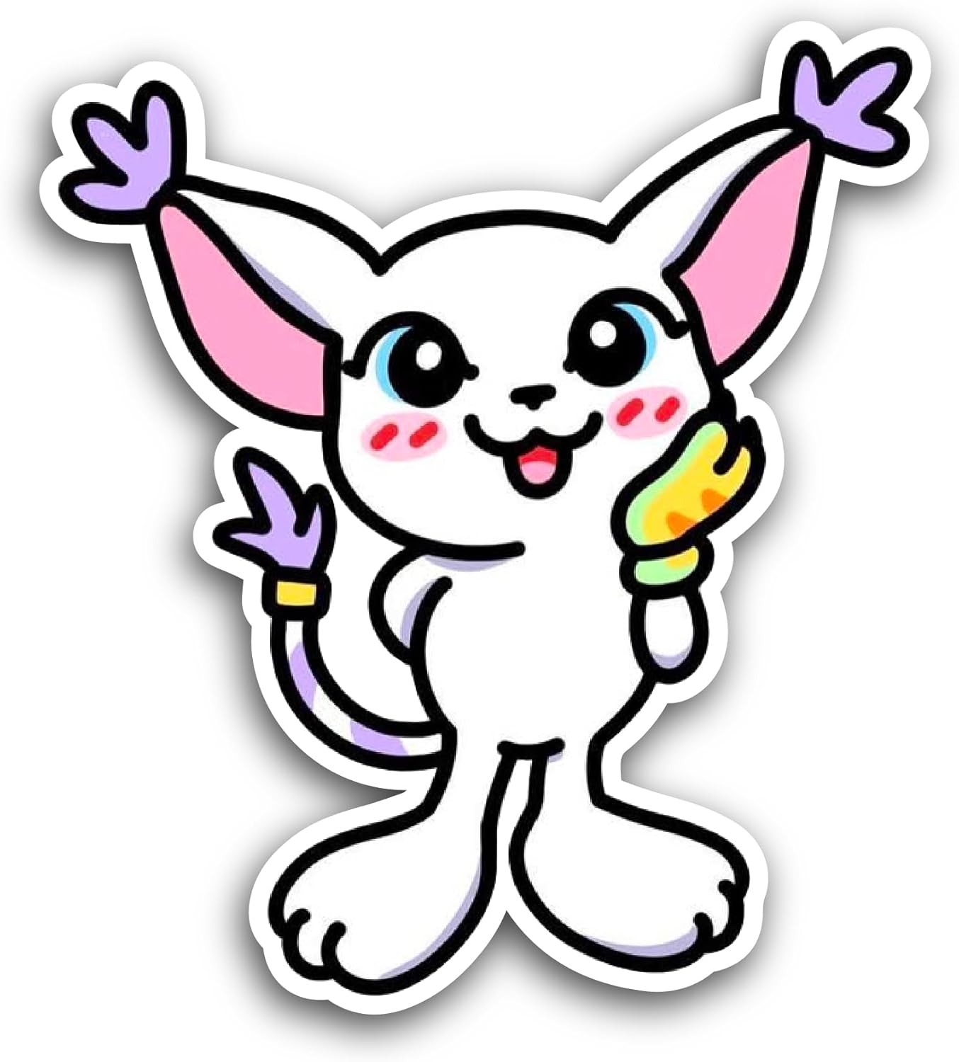 2 (Pieces) 3" and 5" Cartoon White Cat Sticker, Waterproof Vinyl Decals for Many Purpose Like Cars, Trucks, Laptops, Phones, Windows and More