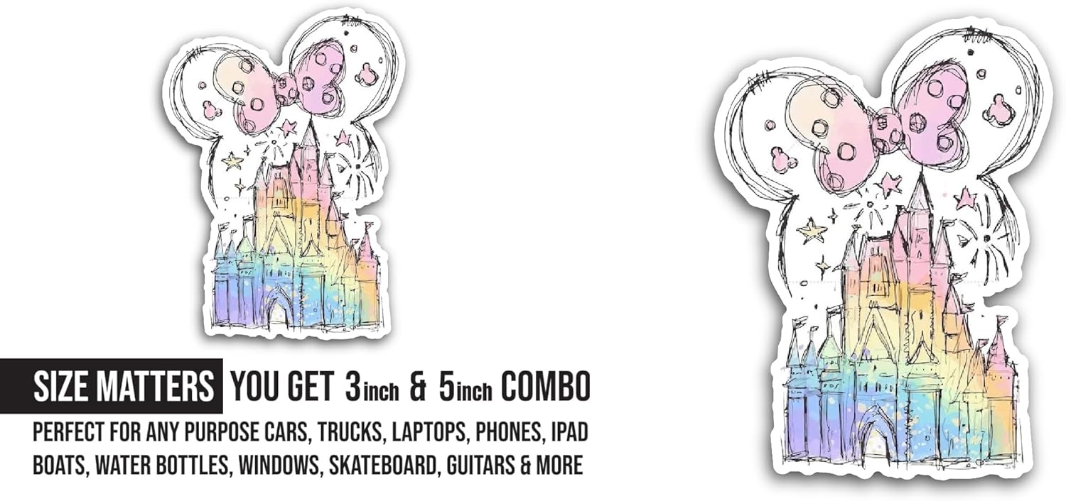 2 (Pieces) 3" and 5" Magical Castle Sticker, Waterproof Vinyl Decals for Many Purpose Like Cars, Trucks, Laptops, Phones, Windows and More