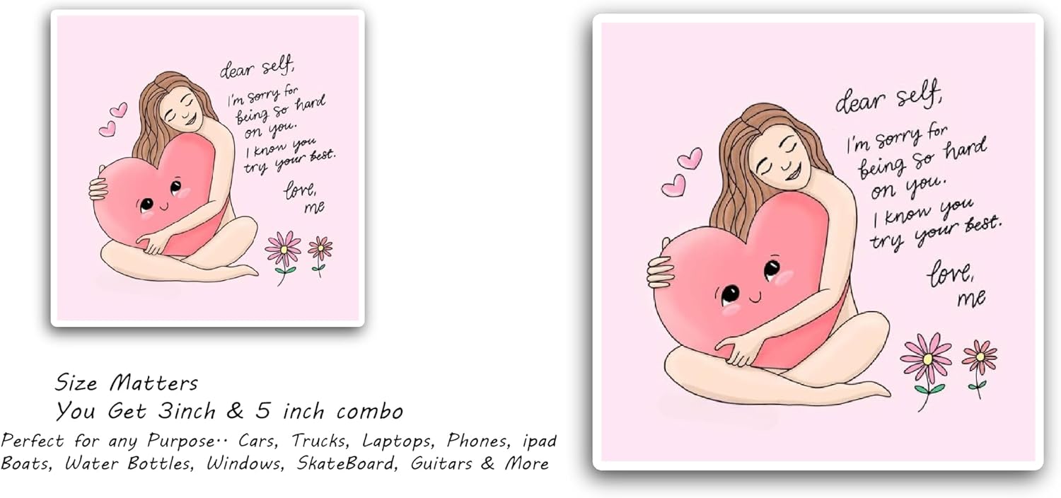 2 (Pieces) 3" and 5" Girl Holding Heart Sticker, Waterproof Vinyl Decals for Many Purpose Like Cars, Trucks, Laptops, Phones, Windows and More