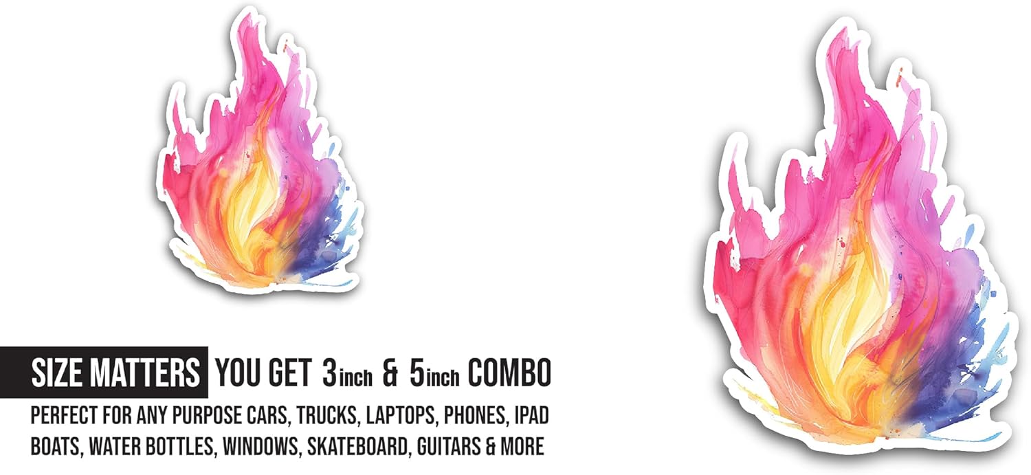 2 (Pieces) 3" and 5" Fire Flame Sticker, Waterproof Vinyl Decals for Many Purpose Like Cars, Trucks, Laptops, Phones, Windows and More