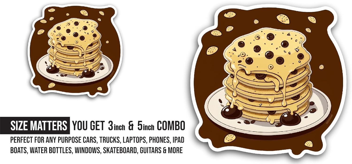 2 (Pieces) 3" and 5" Sweet Pancake Sticker, Waterproof Vinyl Decals for Many Purpose Like Cars, Trucks, Laptops, Phones, Windows and More