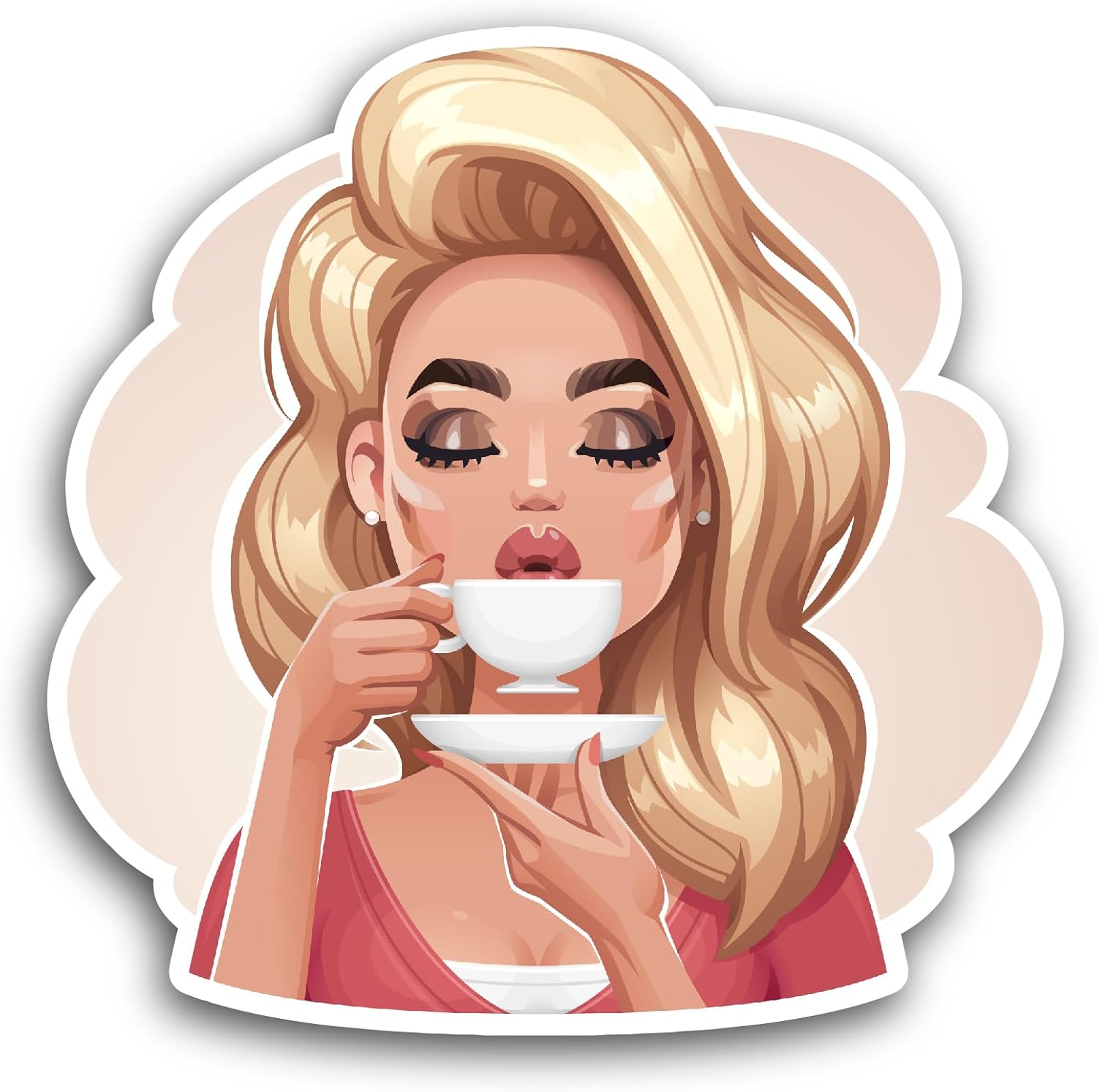 2 (Pieces) 3" and 5" Girl Holding A Cup of Coffee Sticker, Waterproof Vinyl Decals for Many Purpose Like Cars, Trucks, Laptops, Phones, Windows and More