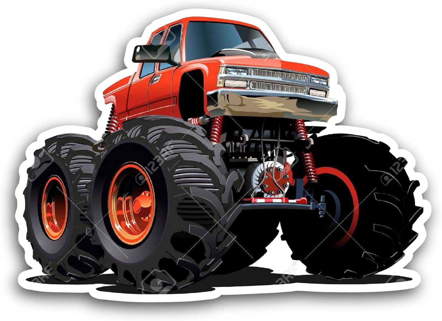 2 (Pieces) 3" and 5" Monster Truck Sticker, Waterproof Vinyl Decals for Many Purpose Like Cars, Trucks, Laptops, Phones, Windows and More