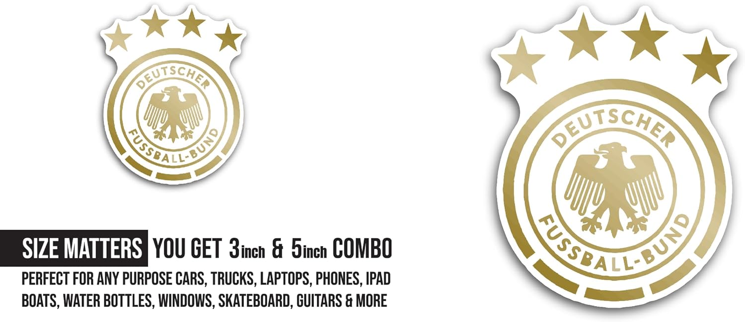 2 (Pieces) 3" and 5" German F00tball Federation Sticker, Waterproof Vinyl Decals for Many Purpose Like Cars, Trucks, Laptops, Phones, Windows and More