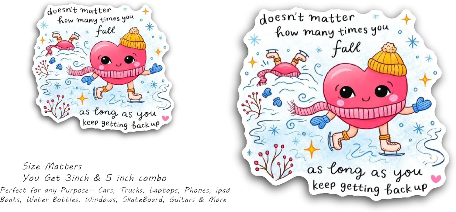 2 (Pieces) 3" and 5" Cute Heart with Inspirational Text Sticker, Waterproof Vinyl Decals for Many Purpose Like Cars, Trucks, Laptops, Phones, Windows and More