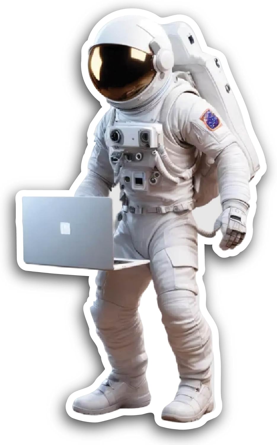 2 (Pieces) 3" and 5" Astronaut Holding Laptop Sticker, Waterproof Vinyl Decals for Many Purpose Like Cars, Trucks, Laptops, Phones, Windows and More