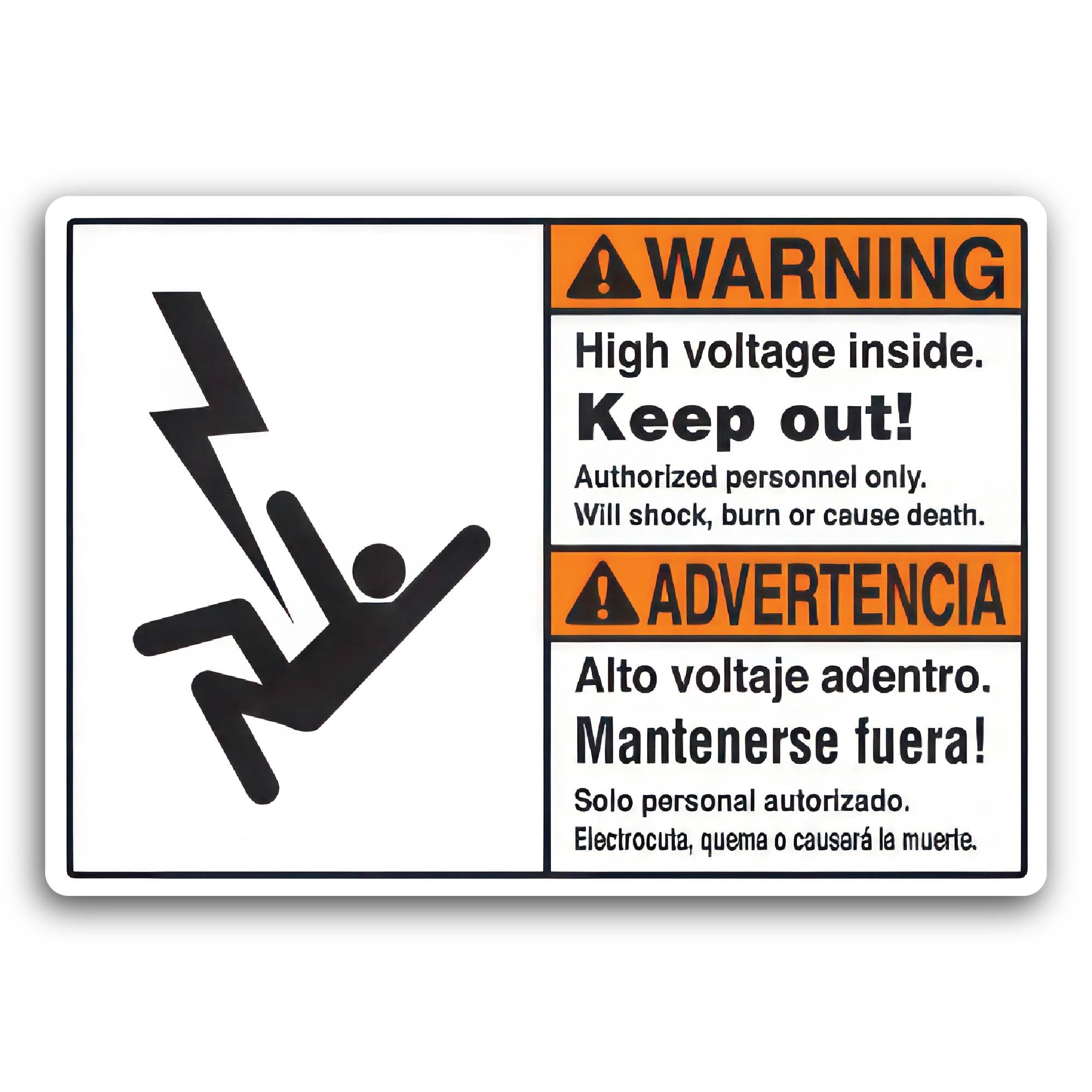 2 (Pieces) 3" and 5" Warning High Voltage Inside Keep Out Sticker, Waterproof Vinyl Decals for Many 