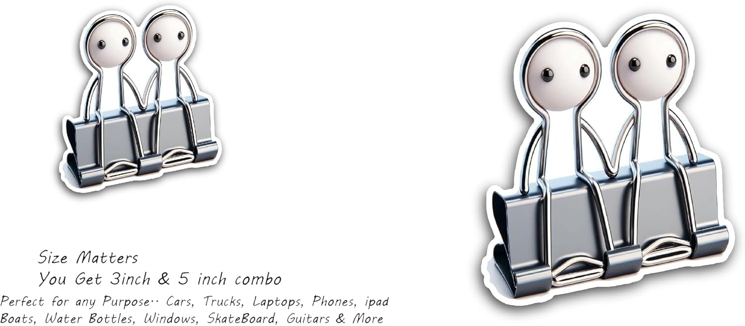 2 (Pieces) 3" and 5" Paper Clips Sticker, Waterproof Vinyl Decals for Many Purpose Like Cars, Trucks, Laptops, Phones, Windows and More