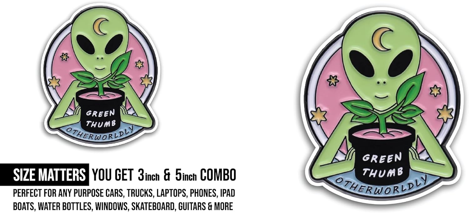 2 (Pieces) 3" and 5" Green Thumb Sticker, Waterproof Vinyl Decals for Many Purpose Like Cars, Trucks, Laptops, Phones, Windows and More